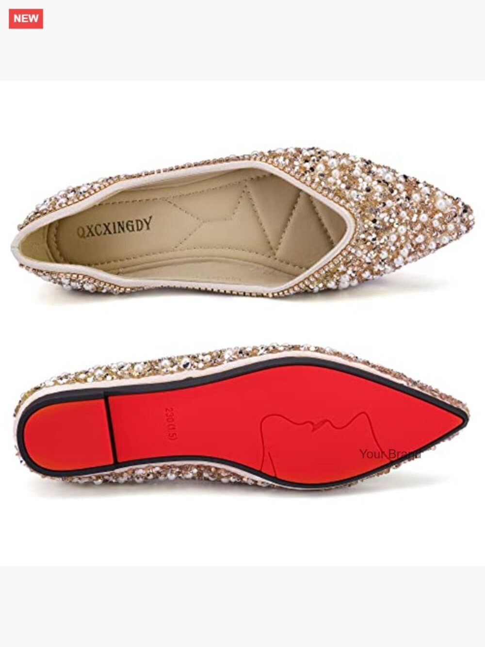 Rhinestone Pointed Toe Flats Memory Foam Insole Wedding Work Dance Ballet Flats - Picture 3 of 7